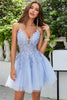 Load image into Gallery viewer, A Line Spaghetti Straps Light Purple Short Graduation Dress with Appliques