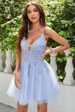 A Line Spaghetti Straps Light Purple Short Graduation Dress with Appliques