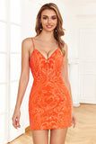 Sparkly Orange Sequins Tight Graduation Dress