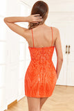 Sparkly Orange Sequins Tight Graduation Dress