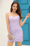 Lilac Lace Tight Short Graduation Dress