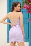 Lilac Lace Tight Short Graduation Dress