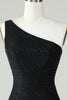 Load image into Gallery viewer, Sheath One Shoulder Black Short Graduation Dress with Beading