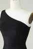 Load image into Gallery viewer, Sheath One Shoulder Black Short Graduation Dress with Beading
