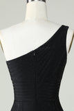 Sheath One Shoulder Black Short Graduation Dress with Beading