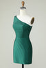 Load image into Gallery viewer, Sheath One Shoulder Dark Green Short Graduation Dress with Beading