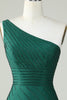 Load image into Gallery viewer, Sheath One Shoulder Dark Green Short Graduation Dress with Beading
