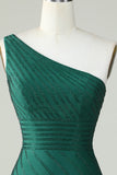 Sheath One Shoulder Dark Green Short Graduation Dress with Beading