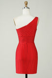 Sparkly One Shoulder Red Short Homecoming Dress with Beading