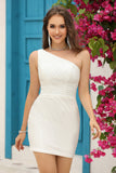 Bodycon One Shoulder Red Short Graduation Dress with Beading