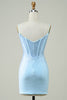 Load image into Gallery viewer, Stylish Sheath Spaghetti Straps Blue Short Homecoming Dress with Beading