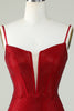 Load image into Gallery viewer, Sheath Spaghetti Straps Red Short Graduation Dress with Beading