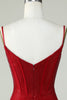 Load image into Gallery viewer, Sheath Spaghetti Straps Red Short Graduation Dress with Beading