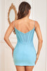 Load image into Gallery viewer, Sheath Spaghetti Straps Blue Short Graduation Dress with Beading