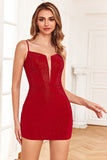 Sparkly Red Corset Sequins Tight Short Graduation Dress