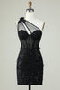 Load image into Gallery viewer, Bodycon One Shoulder Black Corset Graduation Dress with Appliques
