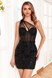 Sparkly Black Corset Sequins Tight Short Graduation Dress