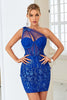 Load image into Gallery viewer, Bodycon One Shoulder Royal Blue Short Graduation Dress with Appliques