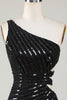 Load image into Gallery viewer, Sparkly Bodycon One Shoulder Black Sequins Short Graduation Dress with Cut Out