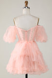 Cute A line Blush Tulle Off The Shoulder Short Graduation Dress