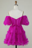 Cute A Line Off the Shoulder Pink Tulle Graduation Dress