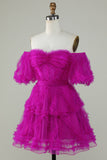 Cute A Line Off the Shoulder Pink Tulle Graduation Dress