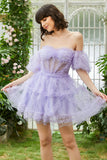 Cute A line Blush Tulle Off The Shoulder Short Graduation Dress