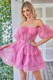 Hot Pink Off the Shoulder Tulle Graduation Dress