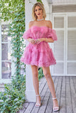 Hot Pink Off the Shoulder Tulle Graduation Dress