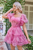 Hot Pink Off the Shoulder Tulle Graduation Dress