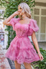 Load image into Gallery viewer, Cute A line Blush Tulle Off The Shoulder Short Graduation Dress