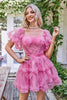 Load image into Gallery viewer, Hot Pink Off the Shoulder Tulle Graduation Dress