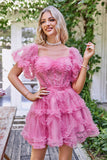 Hot Pink Off the Shoulder Tulle Graduation Dress