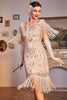 Load image into Gallery viewer, Sequins Champagne Roaring 20s Great Gatsby Fringed Flapper Dress with Sleeve