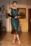 Beaded Fringed Dark Green 1920s Flapper Dress