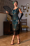 Beaded Fringed Dark Green 1920s Flapper Dress