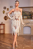 Spaghetti Straps Champagne Sequins 1920s Dress with Fringes