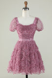 Gorgeous A Line Floral Dusty Rose Graduation Dress with Ruffles