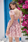 Gorgeous A Line Floral Dusty Rose Graduation Dress with Ruffles