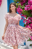 Gorgeous A Line Floral Dusty Rose Graduation Dress with Ruffles