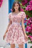 Gorgeous A Line Floral Dusty Rose Graduation Dress with Ruffles