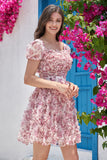 Gorgeous A Line Floral Dusty Rose Graduation Dress with Ruffles