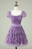 Cute A Line Floral Ivory Red Flower Graduation Dress with Ruffles