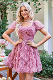 Cute A Line Floral Ivory Red Flower Graduation Dress with Ruffles