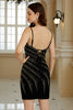 Load image into Gallery viewer, Sparkly Sheath Spaghetti Straps Black Short Homecoming Dress with Beading