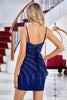 Load image into Gallery viewer, Sparkly Sheath Spaghetti Straps Black Short Homecoming Dress with Beading