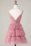 Cute A Line Spaghetti Straps Blush Graduation Dress with Ruffles