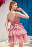 Blush A Line Spaghetti Straps Graduation Dress with Ruffles