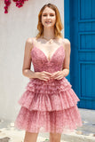 Blush A Line Spaghetti Straps Graduation Dress with Ruffles