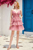 Blush A Line Spaghetti Straps Graduation Dress with Ruffles